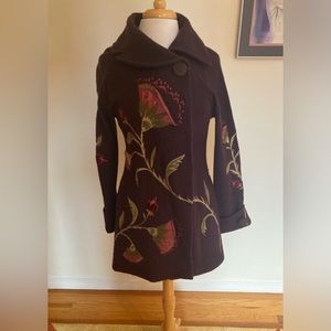 Chocolate Brown flower appliqué jacket